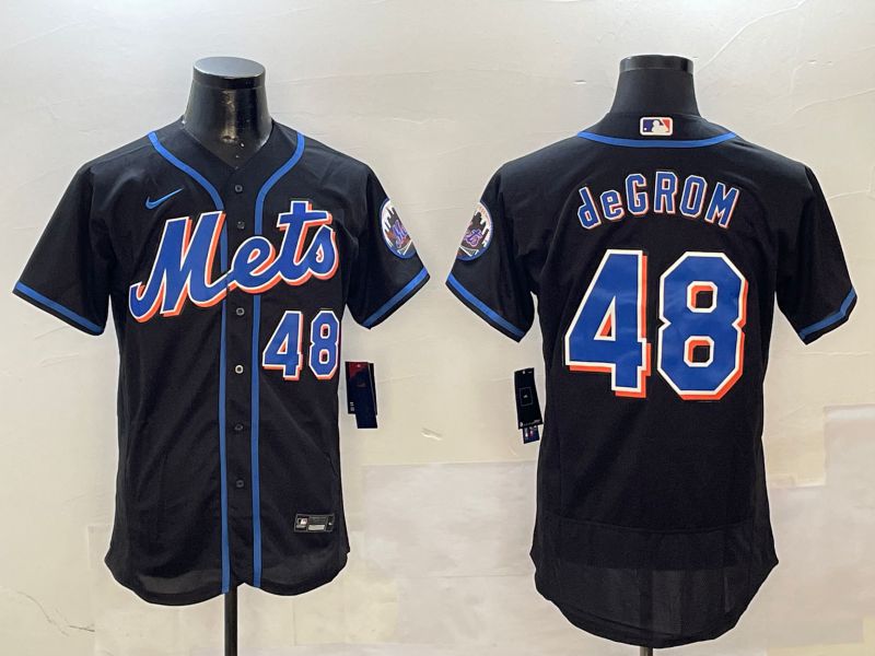 Men New York Mets 48 Degrom Black Game Nike 2025 MLB Jersey style 1